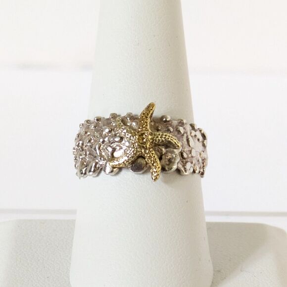 Sterling Silver 925 Brass Starfish Wide Band Ring Size 9 Nautical Beach Ocean - Picture 1 of 8